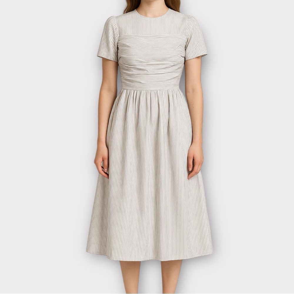No. 6 Store New York Dress Small Ruched Puff Stripe Bodice Quiet Luxury Designer